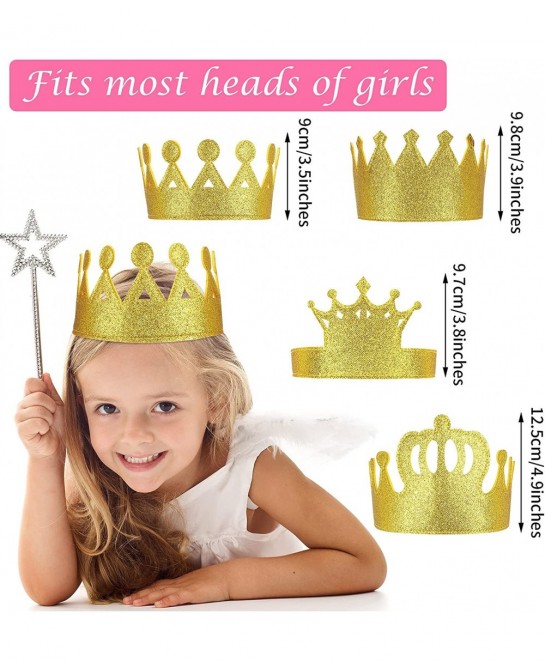 4 Pieces Gold Stretch Kids Crown Felt Glitter Birthday Crown Gold Felt Birthday Crown for Boys or Girls $17.92 Kids' Party Hats