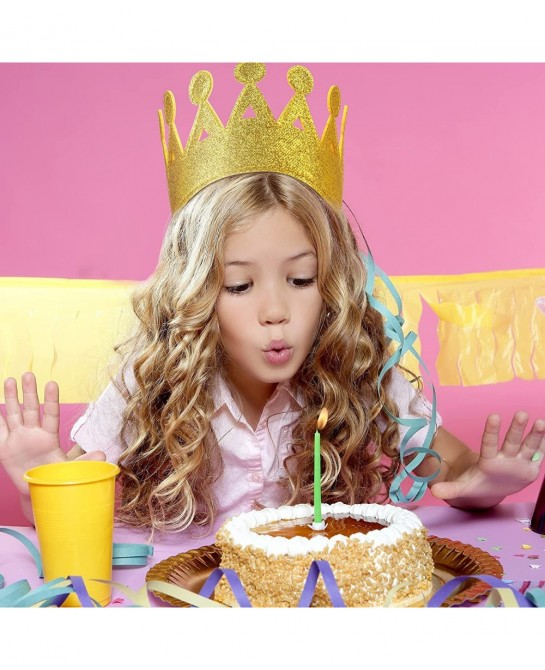 4 Pieces Gold Stretch Kids Crown Felt Glitter Birthday Crown Gold Felt Birthday Crown for Boys or Girls $17.92 Kids' Party Hats
