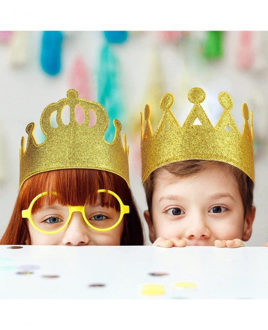 4 Pieces Gold Stretch Kids Crown Felt Glitter Birthday Crown Gold Felt Birthday Crown for Boys or Girls $17.92 Kids' Party Hats