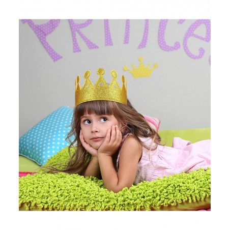 4 Pieces Gold Stretch Kids Crown Felt Glitter Birthday Crown Gold Felt Birthday Crown for Boys or Girls $17.92 Kids' Party Hats