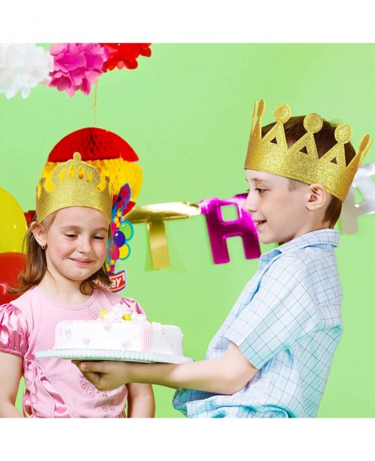 4 Pieces Gold Stretch Kids Crown Felt Glitter Birthday Crown Gold Felt Birthday Crown for Boys or Girls $17.92 Kids' Party Hats