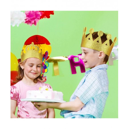 4 Pieces Gold Stretch Kids Crown Felt Glitter Birthday Crown Gold Felt Birthday Crown for Boys or Girls $17.92 Kids' Party Hats