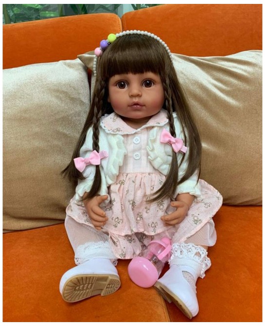 Reborn Baby Dolls Vinyl Full Body Tan Skin African American 22 inches Realistic Black Biracial Girl Reborn Toddler Doll Long ...