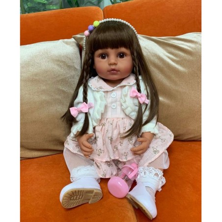 Reborn Baby Dolls Vinyl Full Body Tan Skin African American 22 inches Realistic Black Biracial Girl Reborn Toddler Doll Long ...