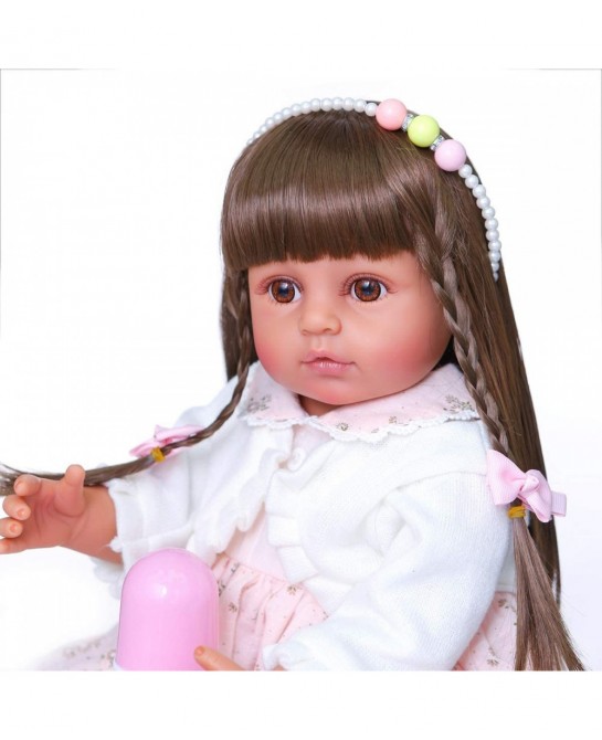 Reborn Baby Dolls Vinyl Full Body Tan Skin African American 22 inches Realistic Black Biracial Girl Reborn Toddler Doll Long ...