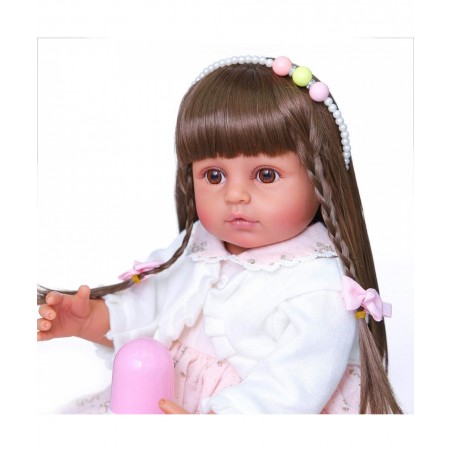 Reborn Baby Dolls Vinyl Full Body Tan Skin African American 22 inches Realistic Black Biracial Girl Reborn Toddler Doll Long ...