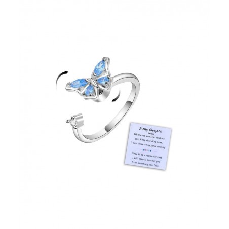 to My Granddaughter Butterfly Fidget Ring S925 Sterling Silver Adjustable Decompression Anti-Stress Anxiety Ring for Women Gi...