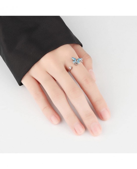 to My Granddaughter Butterfly Fidget Ring S925 Sterling Silver Adjustable Decompression Anti-Stress Anxiety Ring for Women Gi...