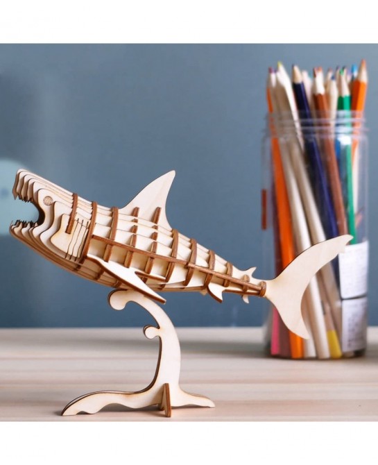 3D Wooden Puzzles Shark Model Craft Kit Desk Display for Adults and Teens to Build Educational STEM Toy Christmas/Birthday Gi...