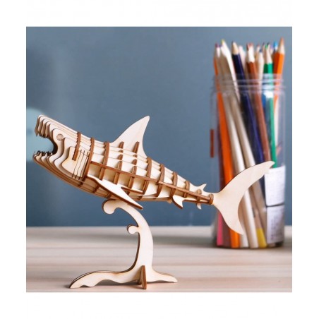3D Wooden Puzzles Shark Model Craft Kit Desk Display for Adults and Teens to Build Educational STEM Toy Christmas/Birthday Gi...