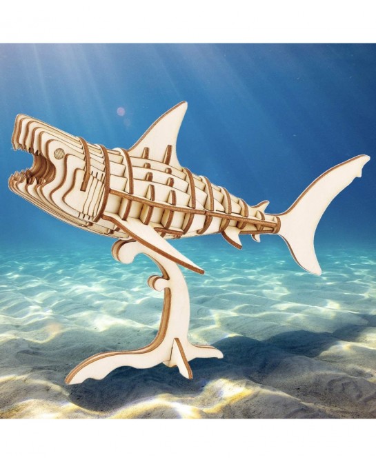 3D Wooden Puzzles Shark Model Craft Kit Desk Display for Adults and Teens to Build Educational STEM Toy Christmas/Birthday Gi...