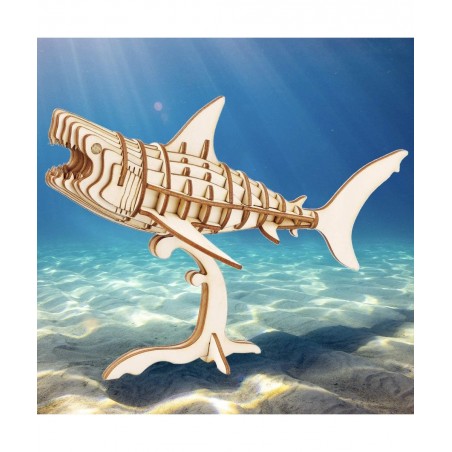 3D Wooden Puzzles Shark Model Craft Kit Desk Display for Adults and Teens to Build Educational STEM Toy Christmas/Birthday Gi...