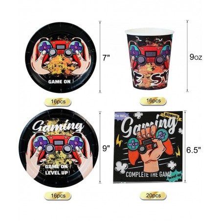 Video Game Birthday Party Supplies Set-16 Guest-Gaming Disposable Tableware Kit for boys Include gamer Paper Plates Cups Napk...