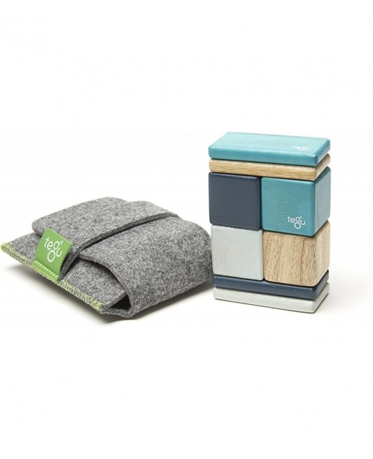8 Piece Pocket Pouch Magnetic Wooden Block Set Blue $55.10 Toy Stacking Block Sets