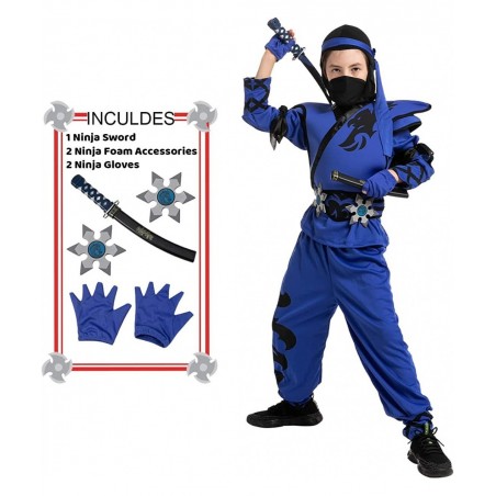 Kids Birdy Blue Ninja Costume with Accessories for Boys Halloween Costume Themed Parties $35.46 Kids' Costumes