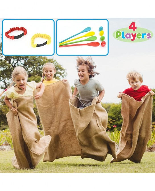 4 Players Outdoor Lawn Games Potato Sack Race Bags Egg and Spoon Race Games Legged Relay Race Bands Elastic Tie Rope for All ...