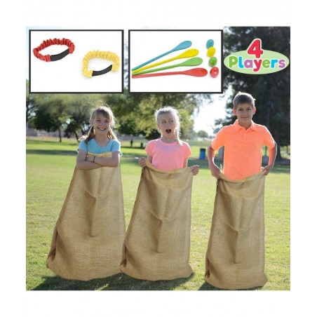 4 Players Outdoor Lawn Games Potato Sack Race Bags Egg and Spoon Race Games Legged Relay Race Bands Elastic Tie Rope for All ...