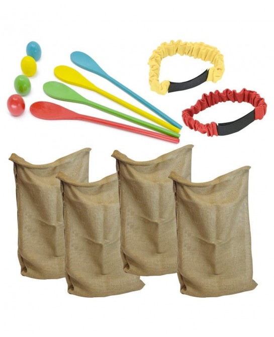 4 Players Outdoor Lawn Games Potato Sack Race Bags Egg and Spoon Race Games Legged Relay Race Bands Elastic Tie Rope for All ...