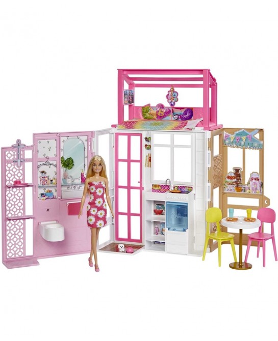 Dollhouse with Doll 2 Levels & 4 Play Areas Fully Furnished 3 to 7 Year Olds $76.82 Doll Playsets