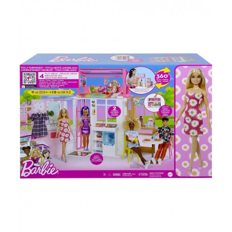 Dollhouse with Doll 2 Levels & 4 Play Areas Fully Furnished 3 to 7 Year Olds $76.82 Doll Playsets