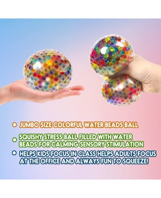 Stress Balls with Gel Water Beads - Jumbo Size (Colorful) - Anti-Stress ADHD Anxiety Relief Sensory Toy for Kids and Adults -...