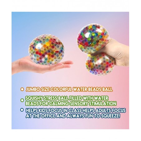 Stress Balls with Gel Water Beads - Jumbo Size (Colorful) - Anti-Stress ADHD Anxiety Relief Sensory Toy for Kids and Adults -...