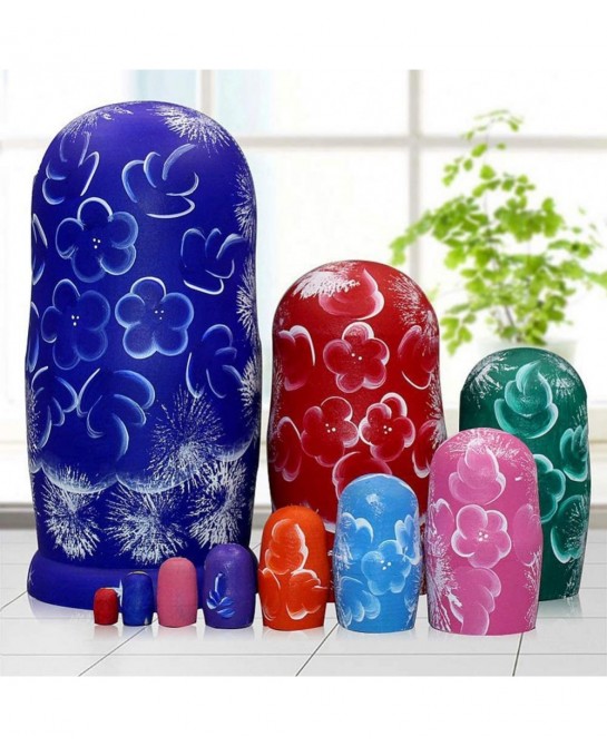 10pcs Blue Loving Heart Shaped Handmade Wooden Russian Nesting Dolls Matryoshka Wooden Toys $44.70 Nesting Dolls
