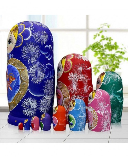 10pcs Blue Loving Heart Shaped Handmade Wooden Russian Nesting Dolls Matryoshka Wooden Toys $44.70 Nesting Dolls