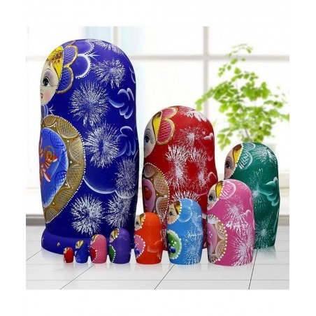10pcs Blue Loving Heart Shaped Handmade Wooden Russian Nesting Dolls Matryoshka Wooden Toys $44.70 Nesting Dolls