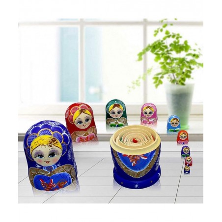 10pcs Blue Loving Heart Shaped Handmade Wooden Russian Nesting Dolls Matryoshka Wooden Toys $44.70 Nesting Dolls