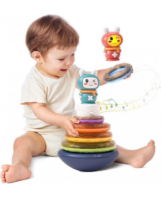 Stacks of Circles STEM Learning Toy with Sounds Lights Electronic Musical Stacking Ring Montessori Toy Gift for 3 6 9 12 18 M...