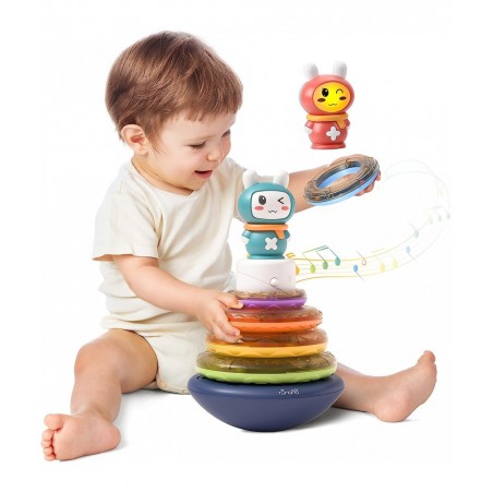 Stacks of Circles STEM Learning Toy with Sounds Lights Electronic Musical Stacking Ring Montessori Toy Gift for 3 6 9 12 18 M...