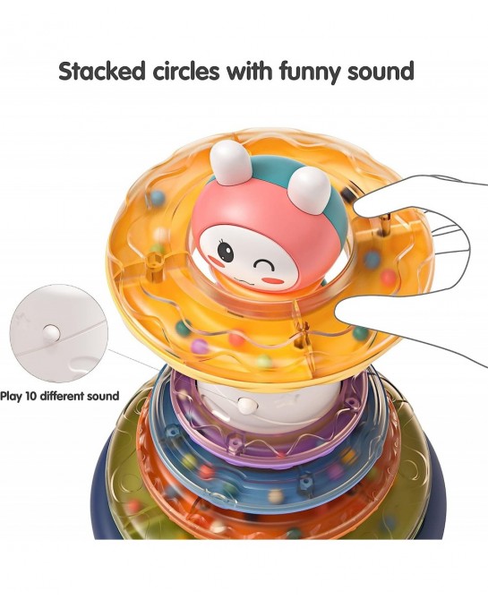 Stacks of Circles STEM Learning Toy with Sounds Lights Electronic Musical Stacking Ring Montessori Toy Gift for 3 6 9 12 18 M...