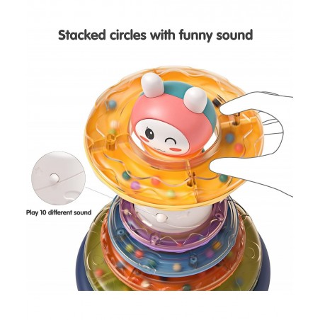 Stacks of Circles STEM Learning Toy with Sounds Lights Electronic Musical Stacking Ring Montessori Toy Gift for 3 6 9 12 18 M...