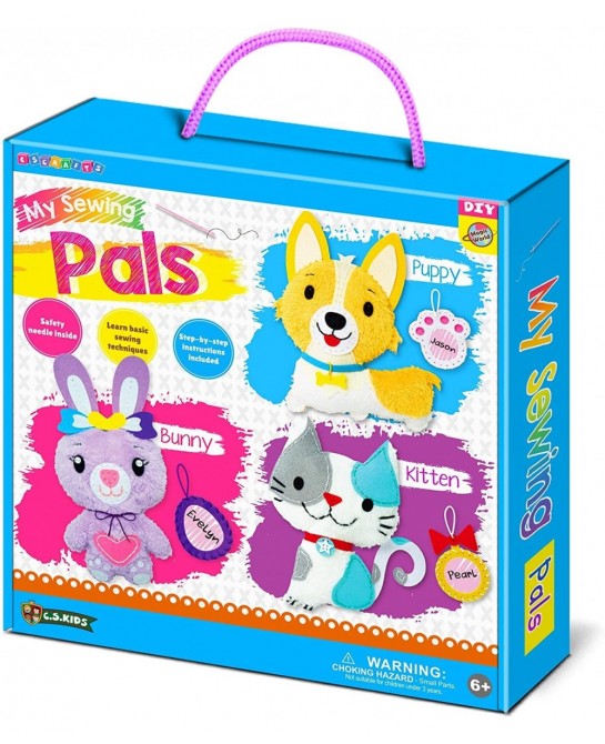 C.S. Kids Magic World DIY Personalised Sewing Kit - My Sewing Pals (Puppy/Bunny/Kitten)|Arts & Crafts Gifts | Educational Sew...