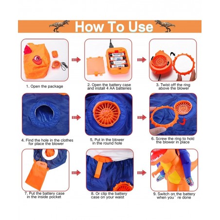 Kids Inflatable Dinosaur Costume Halloween Blow up costume Riding A T-rex Funny Costume for Party Dress-up Pretend $41.43 Kid...