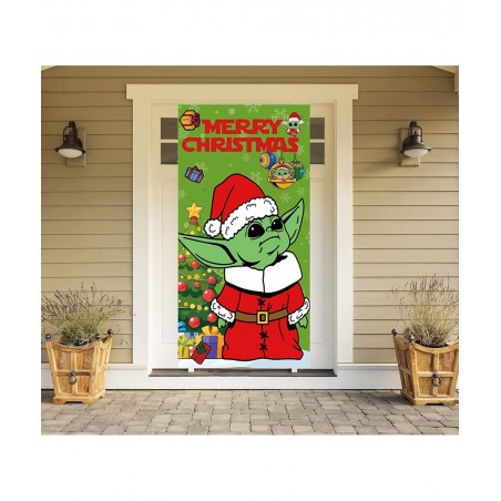 Baby Yo-da Christmas Door Cover Christmas Decoration Banner Star Crazy Wars Christmas Porch Sign for Indoor Outside Front Doo...