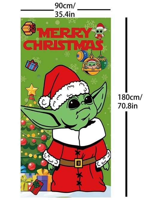 Baby Yo-da Christmas Door Cover Christmas Decoration Banner Star Crazy Wars Christmas Porch Sign for Indoor Outside Front Doo...