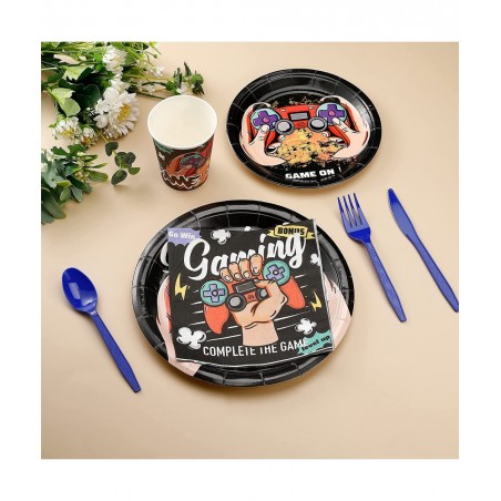 Video Game Birthday Party Supplies Set-16 Guest-Gaming Disposable Tableware Kit for boys Include gamer Paper Plates Cups Napk...
