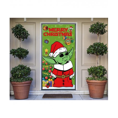 Baby Yo-da Christmas Door Cover Christmas Decoration Banner Star Crazy Wars Christmas Porch Sign for Indoor Outside Front Doo...