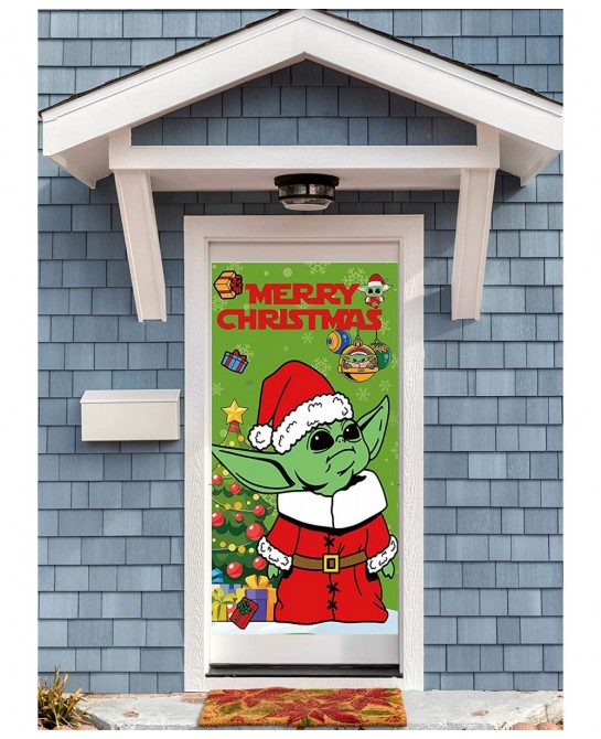 Baby Yo-da Christmas Door Cover Christmas Decoration Banner Star Crazy Wars Christmas Porch Sign for Indoor Outside Front Doo...