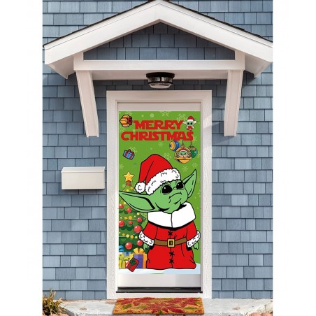 Baby Yo-da Christmas Door Cover Christmas Decoration Banner Star Crazy Wars Christmas Porch Sign for Indoor Outside Front Doo...