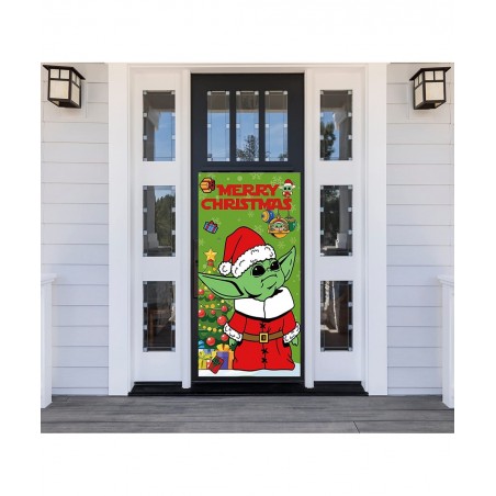 Baby Yo-da Christmas Door Cover Christmas Decoration Banner Star Crazy Wars Christmas Porch Sign for Indoor Outside Front Doo...