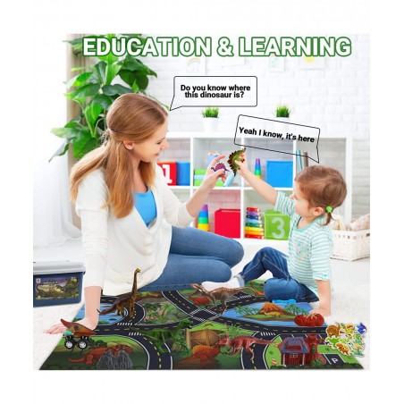 61 PCS Dinosaur Toys with Figures for Boys Activity Play Mat Dinosaur Toy Sets Realistic Dinosaur Toys & Cars & Stickers Educ...