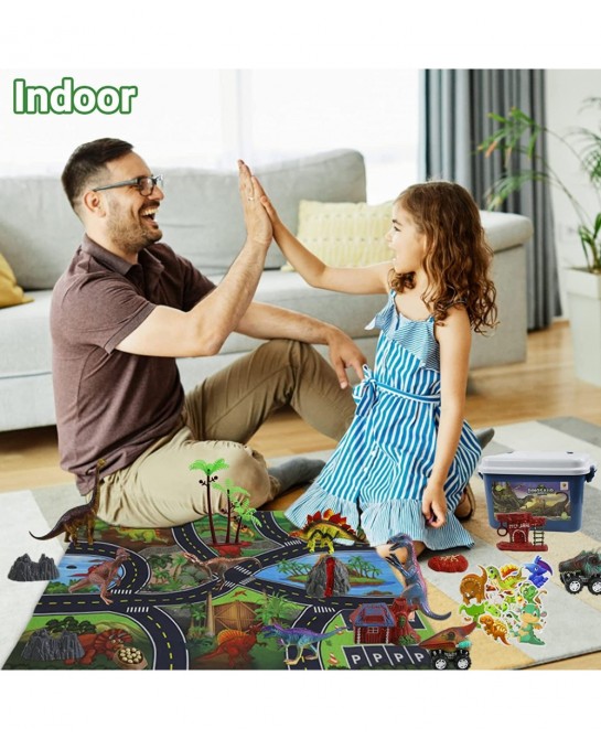61 PCS Dinosaur Toys with Figures for Boys Activity Play Mat Dinosaur Toy Sets Realistic Dinosaur Toys & Cars & Stickers Educ...