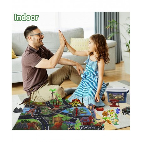 61 PCS Dinosaur Toys with Figures for Boys Activity Play Mat Dinosaur Toy Sets Realistic Dinosaur Toys & Cars & Stickers Educ...
