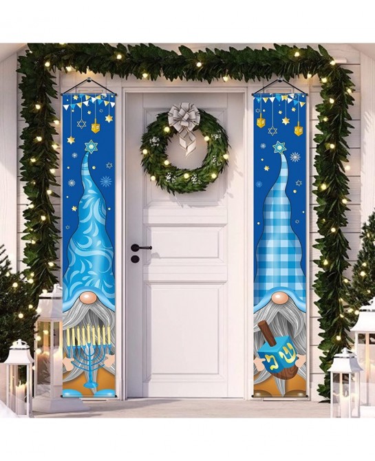 Hanukkah Banner Happy Hanukkah Porch Sign Banner Blue Chanukah Banners Hanukkah Hanging Sign Hanukkah Party Decorations for H...
