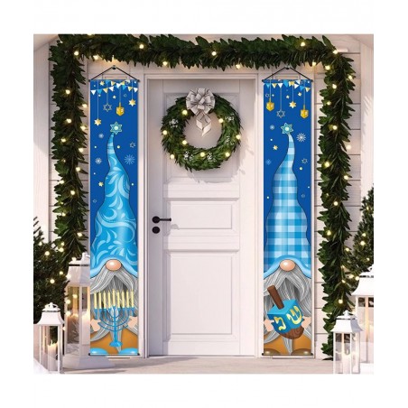 Hanukkah Banner Happy Hanukkah Porch Sign Banner Blue Chanukah Banners Hanukkah Hanging Sign Hanukkah Party Decorations for H...