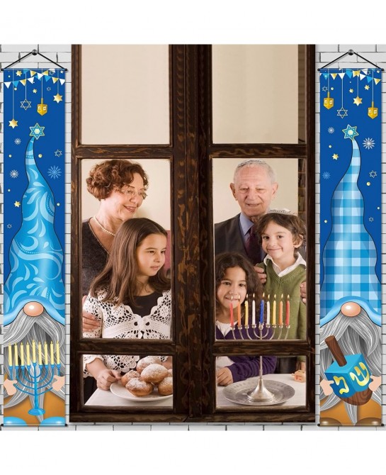 Hanukkah Banner Happy Hanukkah Porch Sign Banner Blue Chanukah Banners Hanukkah Hanging Sign Hanukkah Party Decorations for H...