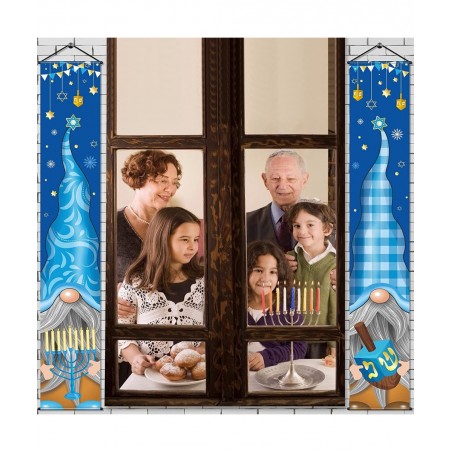 Hanukkah Banner Happy Hanukkah Porch Sign Banner Blue Chanukah Banners Hanukkah Hanging Sign Hanukkah Party Decorations for H...